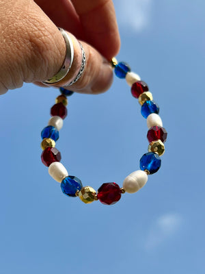 Ruth Czech Glass Bead Bracelet Red White and Blue