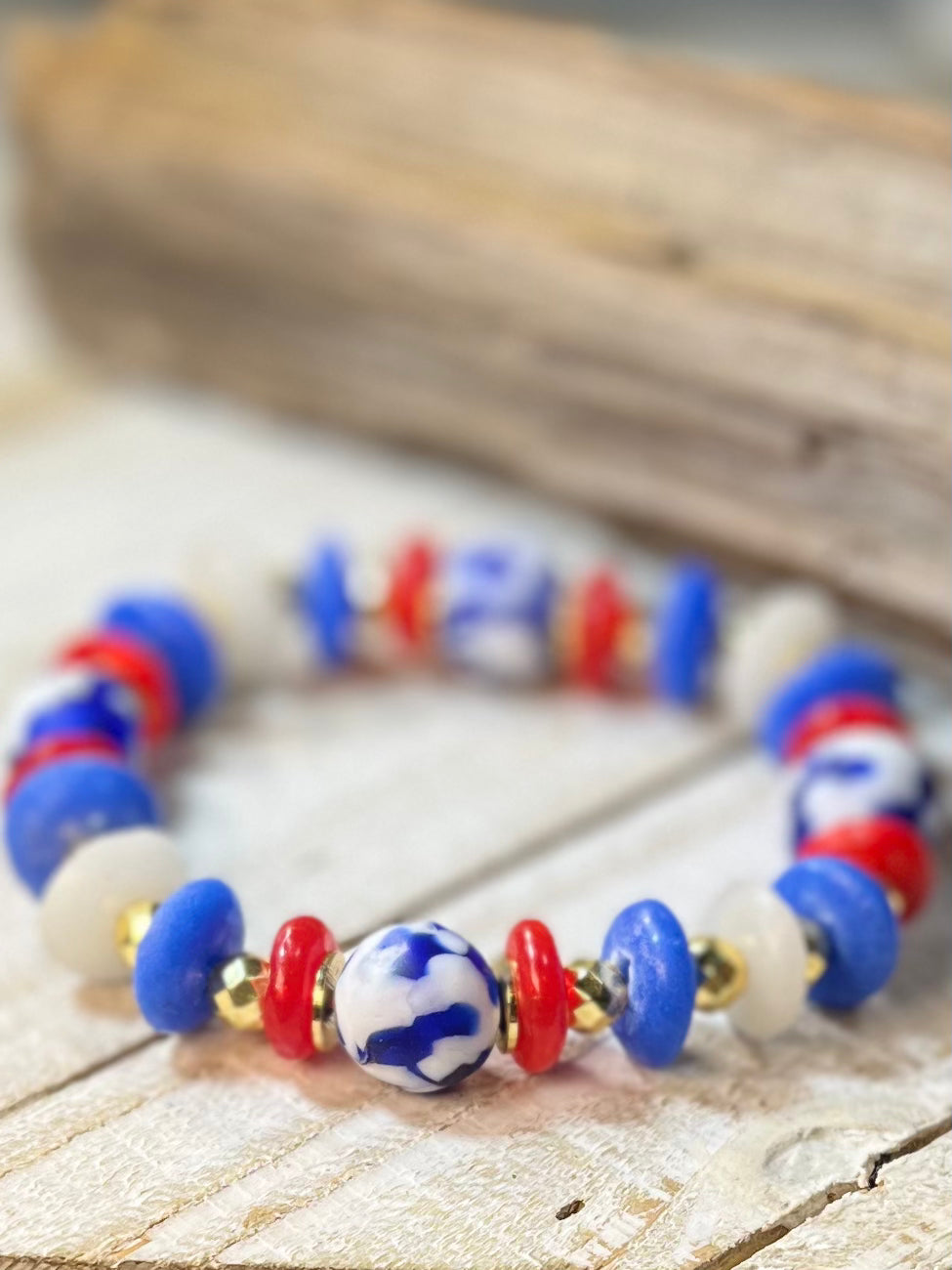 Red white and blue bead best sale bracelets
