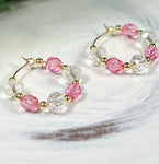 Tammy Pink and Clear Czech Glass Bead Hoops
